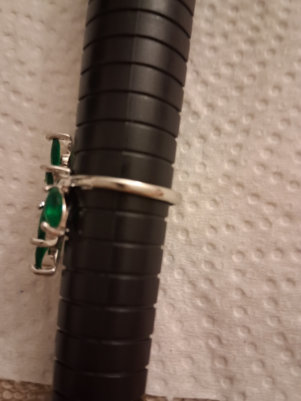Sterling Silver Leaf Cluster Ring with Emerald Green Marquise Stones - Picture 3 of 5